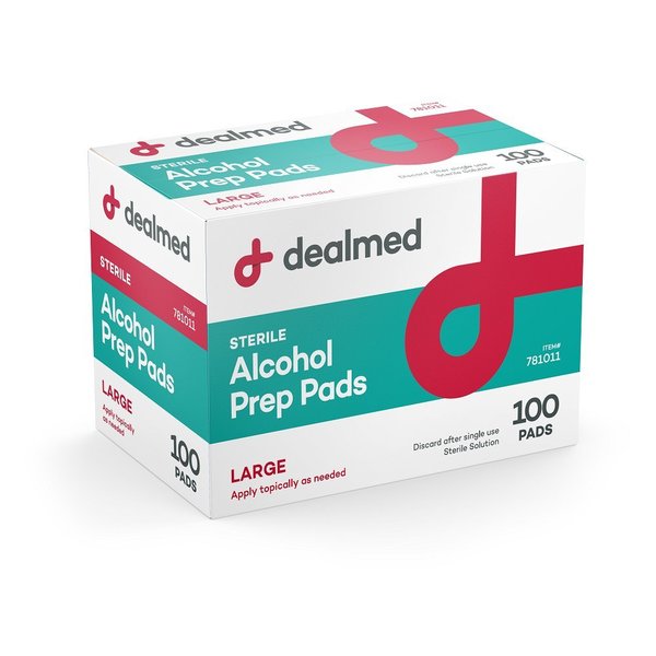 Dealmed Alcohol Prep Pad, Large, 100/Bx, 10/Cs, 1000PK 781011